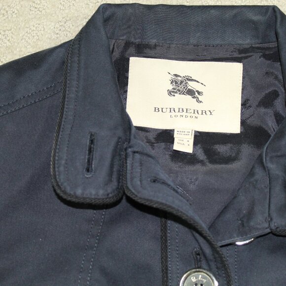 Burberry Women's Size 6 Navy Blue Cotton Scalloped Peplum Large Silver B… - Picture 3 of 7